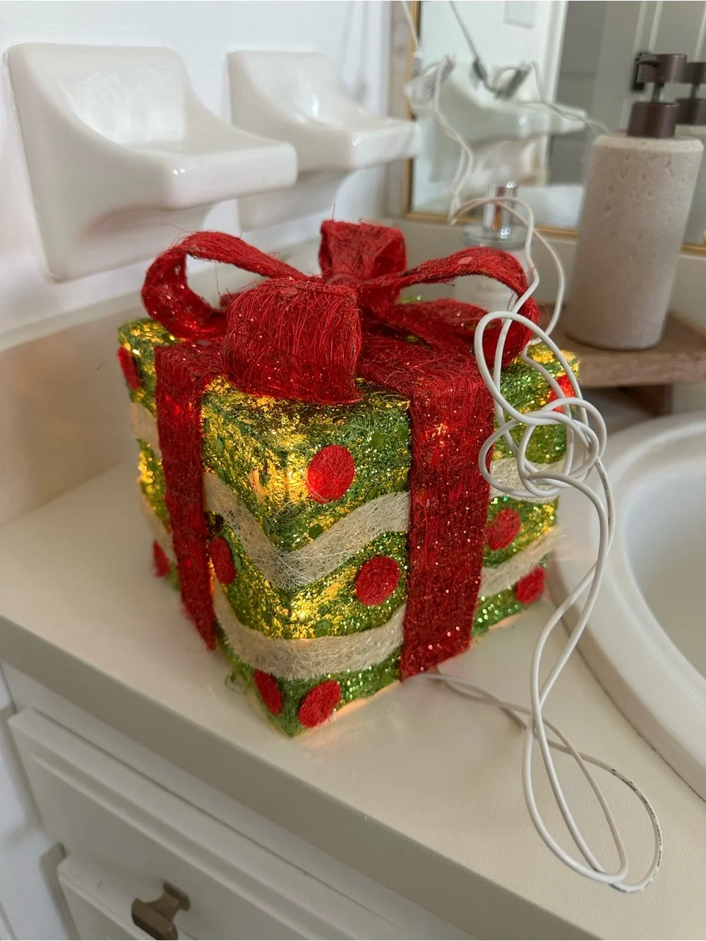 Christmas Gift Box Festive Light-Up Holiday Gift Decor - Red & Green Glitter
